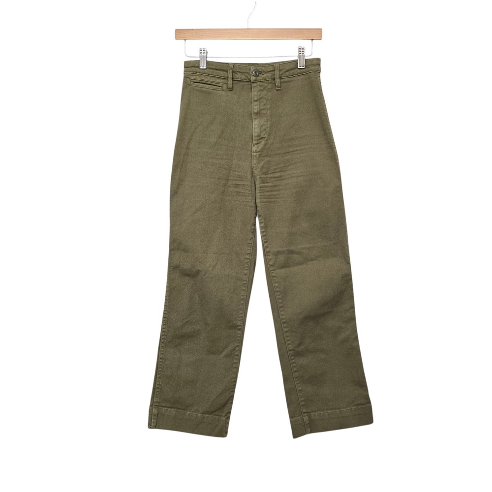 Quince Womens Olive Green High Rise Wide Leg Utility Pants Size 25 Cotton
